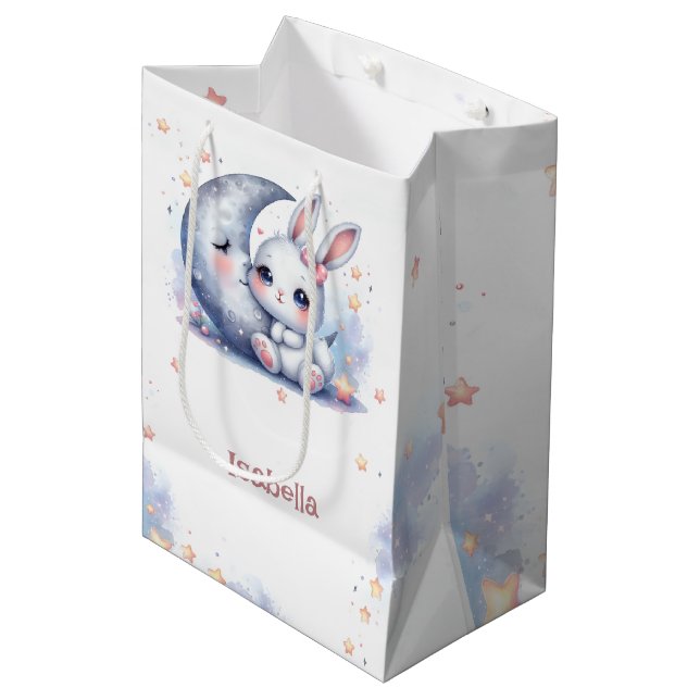 Sac Cadeau Moyen lapin mignon et lune de croissant (Devant Angle)