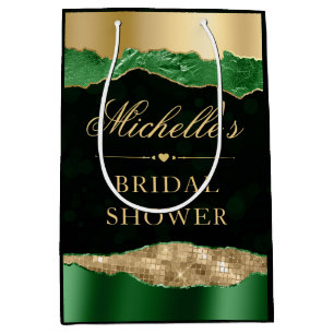Sac Cadeau Moyen Larmes de glamour vert et or Bokeh Baby Shower Mar