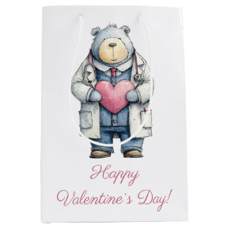 Sac Cadeau Moyen L'art de la Saint-Valentin avec un ours médecin au