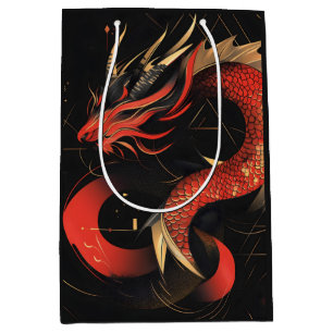 Sac Cadeau Moyen L'art majestueux du Dragon chinois rouge et or