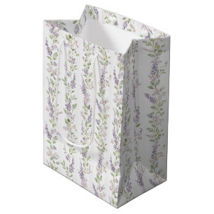 Sac Cadeau Moyen Lavande Blanc Fleurs Rayures Enterrement de Vie de