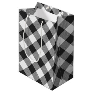 Sac Cadeau Moyen Le Buffalo Check White and Black Carrés Plaid