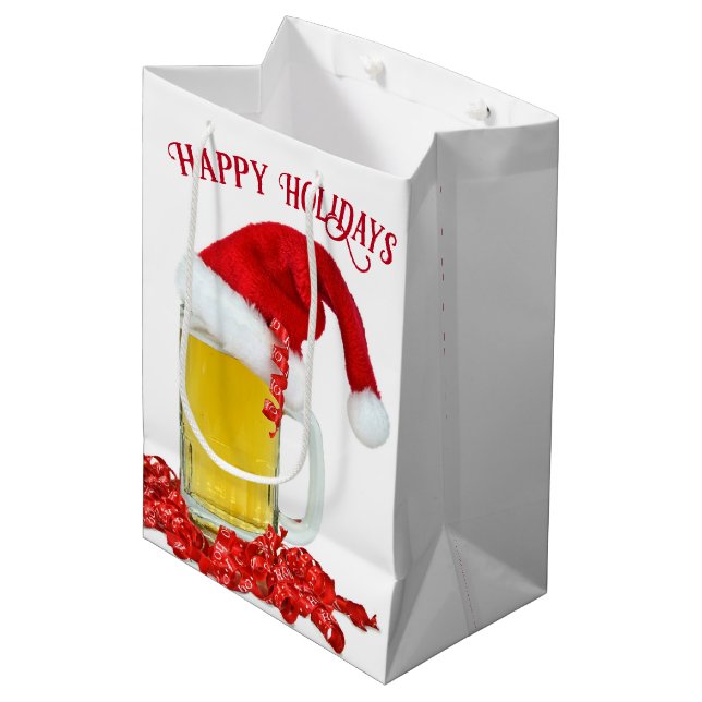 Sac Cadeau Moyen Le chapeau du Père Noël sur la bière (Devant Angle)