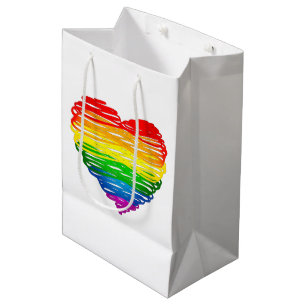 Sac Cadeau Moyen Le cœur arc-en-ciel de SlipperyJoe griffonné tourb
