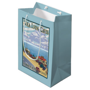 Sac Cadeau Moyen Le lion d'OregonSea foudroie l'affiche de Vintage