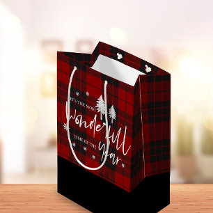 Sac Cadeau Moyen Le meilleur moment de l'année Rouge Plaid Noël