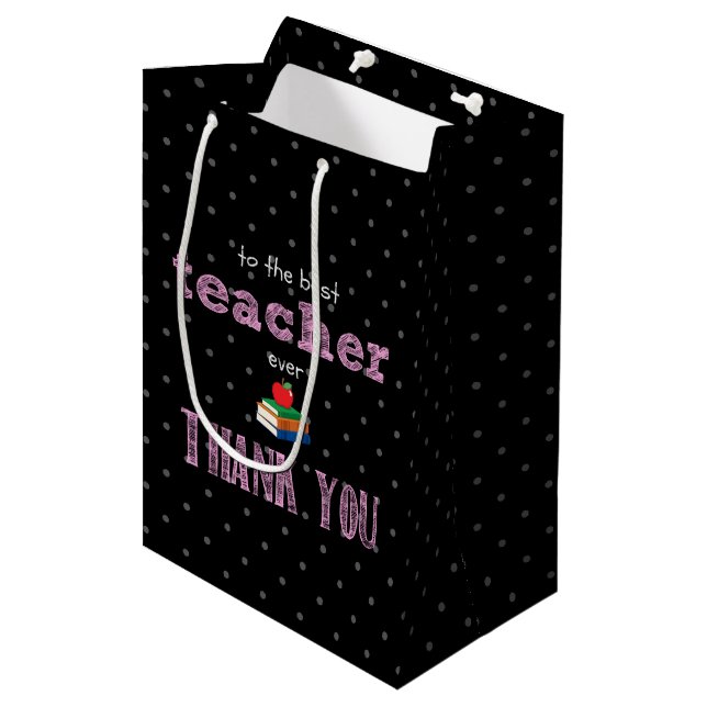 Sac Cadeau Moyen le meilleur professeur, merci (Devant Angle)