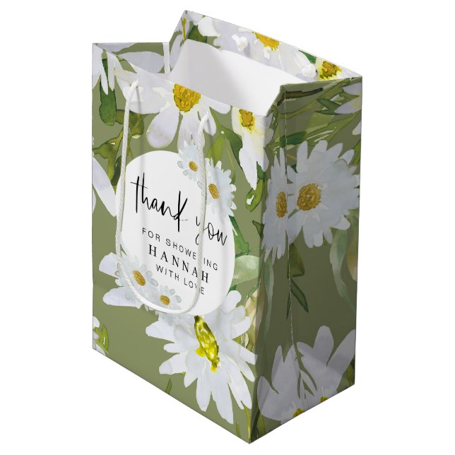 Sac Cadeau Moyen Le Merci blanc Baby shower marguerrier privilégie (Devant Angle)