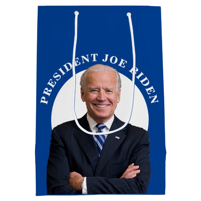 Sac Cadeau Moyen Le président Joe Biden Portrait en bleu (Dos)
