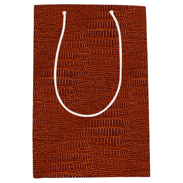 Sac Cadeau Moyen Le regard de la peau réaliste Brown d'alligator (Devant)