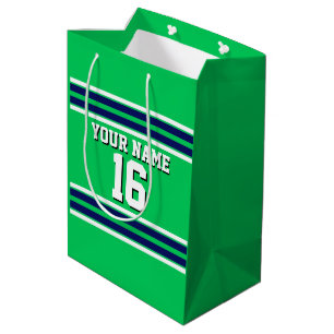 Sac Cadeau Moyen Le vert vert avec le blanc de marine barre