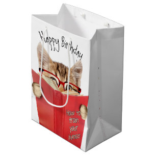 Sac Cadeau Moyen Lecture de chat Livre rouge Anniversaire