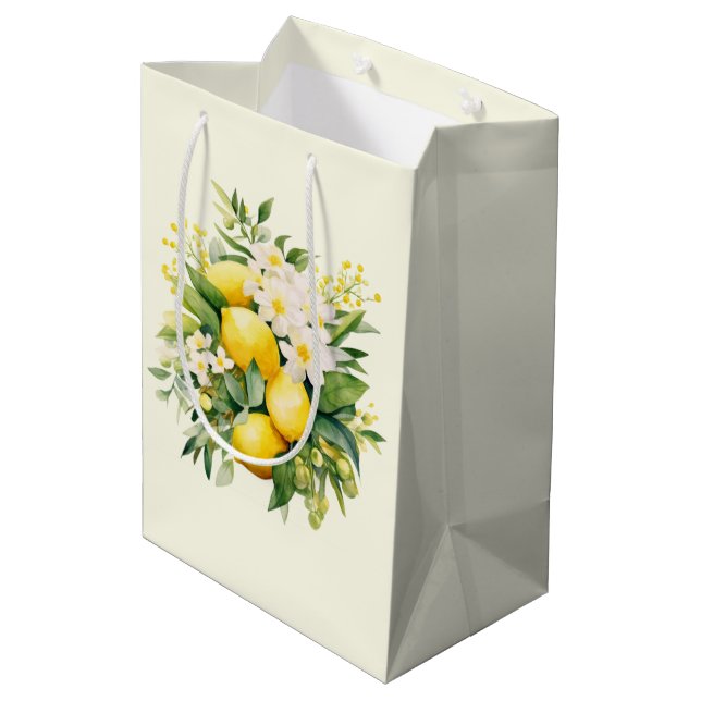 Sac Cadeau Moyen Lemon Bouquet with White Blossoms Birthday (Dos Angle)