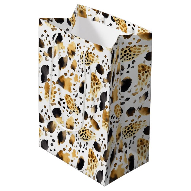 Sac Cadeau Moyen Léopard jaune blanc (Devant Angle)