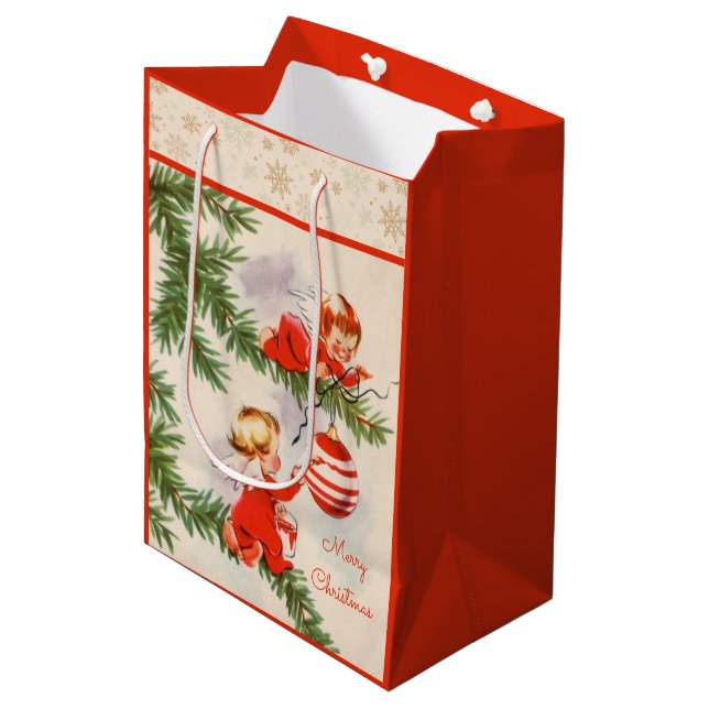 Sac Cadeau Moyen Les anges décorant l'arbre de Noël (Devant Angle)