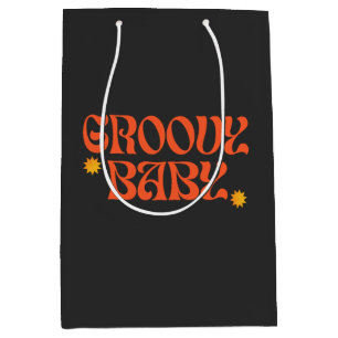Sac Cadeau Moyen Les années 70 rétro Mustard Orange Black Hippie Su