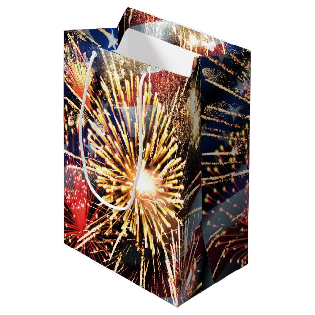 Sac Cadeau Moyen Les Etats-Unis diminuent et des feux d'artifice (Devant Angle)