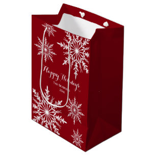 Sac Cadeau Moyen Les flocons blancs d'hiver sur Red Happy Holidays