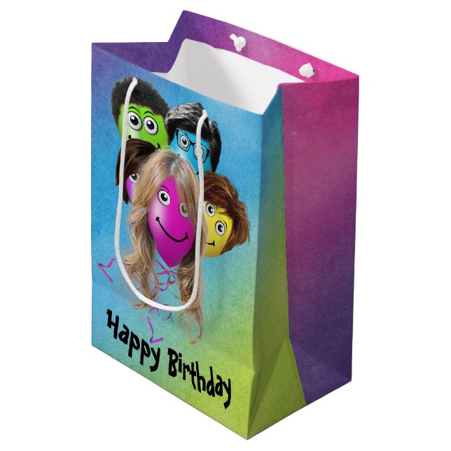 Sac Cadeau Moyen Les gens amusants Ballons d'anniversaire sur Rainb (Devant Angle)