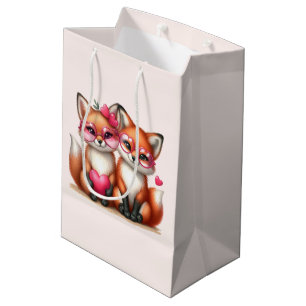Sac Cadeau Moyen Les mignons renards orange en amour