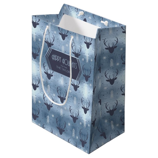 Sac Cadeau Moyen Les Patters de Christmas Blue ID861 (Devant Angle)