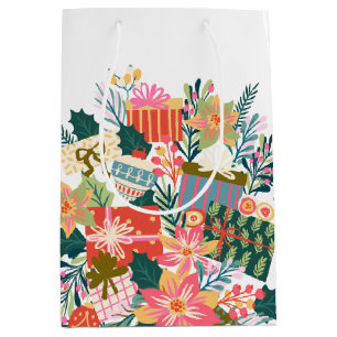 Sac Cadeau Moyen les voeux rétro colorés Noël
