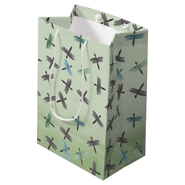 Sac Cadeau Moyen Libellules d'aquarelle (Dos Angle)