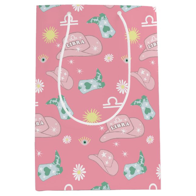 Sac Cadeau Moyen Libra Cowgirl moderne Zodiac Motif Boho rose (Devant)