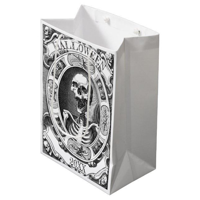 Sac Cadeau Moyen Ligne de squelette gothique Dessin personnalisé An (Devant Angle)