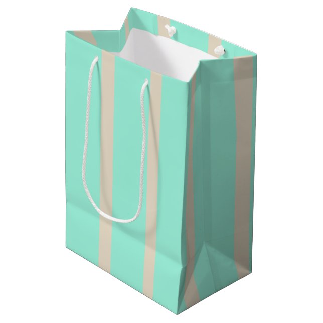 Sac Cadeau Moyen Lignes rayées bleu pastel clair et gris (Devant Angle)