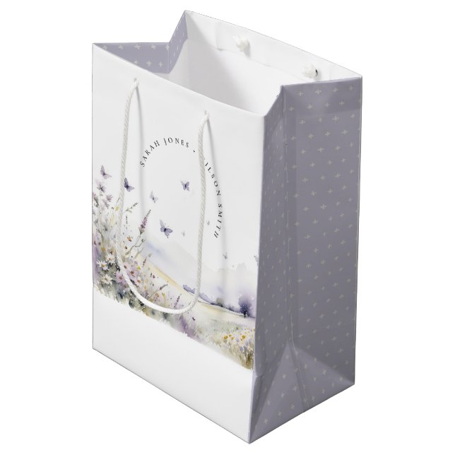 Sac Cadeau Moyen Lilac Fleur sauvage Butterfly Field Mariage paysag (Devant Angle)