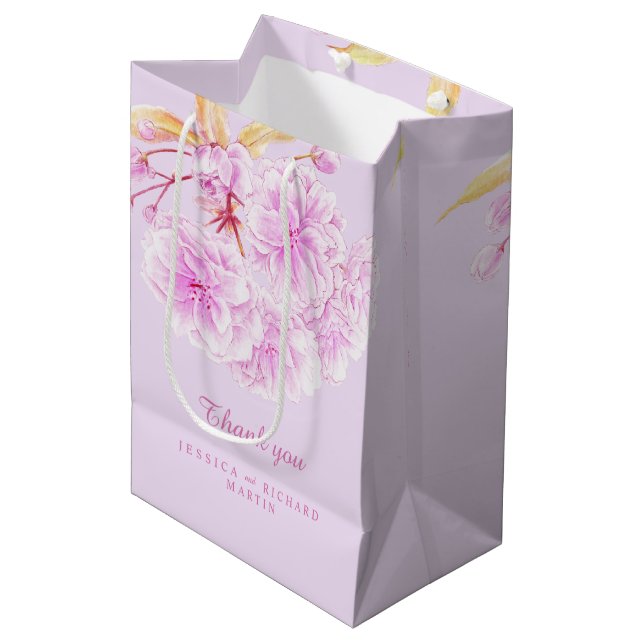 Sac Cadeau Moyen Lilac fleurs rose fleurs art mariage merci (Devant Angle)