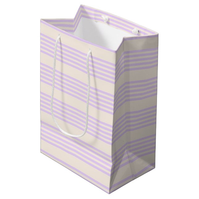 Sac Cadeau Moyen Lilac violet et beige cinq bandes motif (Devant Angle)