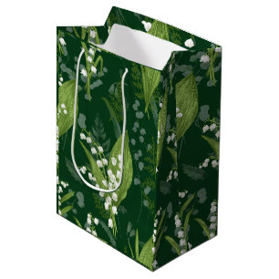Sac Cadeau Moyen Lily de Vallée avec des fougères Vert Foncé