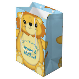 Sac Cadeau Moyen Lion Baby shower bleu