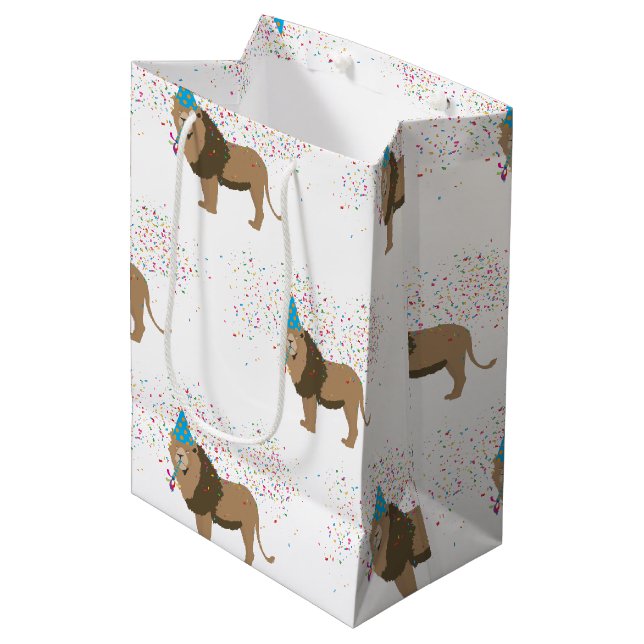 Sac Cadeau Moyen Lion Jungle Fêter les animaux faire la fête (Devant Angle)