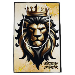 Sac Cadeau Moyen Lion noir et or de luxe avec couronne