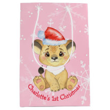 Lion personnalisé 1er Noël bébé fille rose