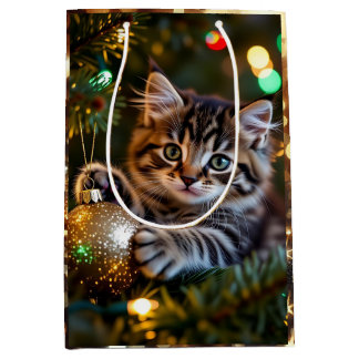 Sac Cadeau Moyen Little Kitten on Christmas Tree  