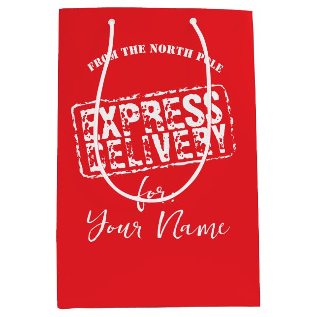 Sac Cadeau Moyen Livraison d'Express du Pôle Nord sur mesure Noël (Devant)