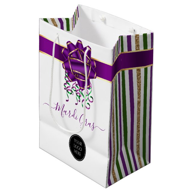 Sac Cadeau Moyen Logo de la compagnie Mardi Gras (Devant Angle)