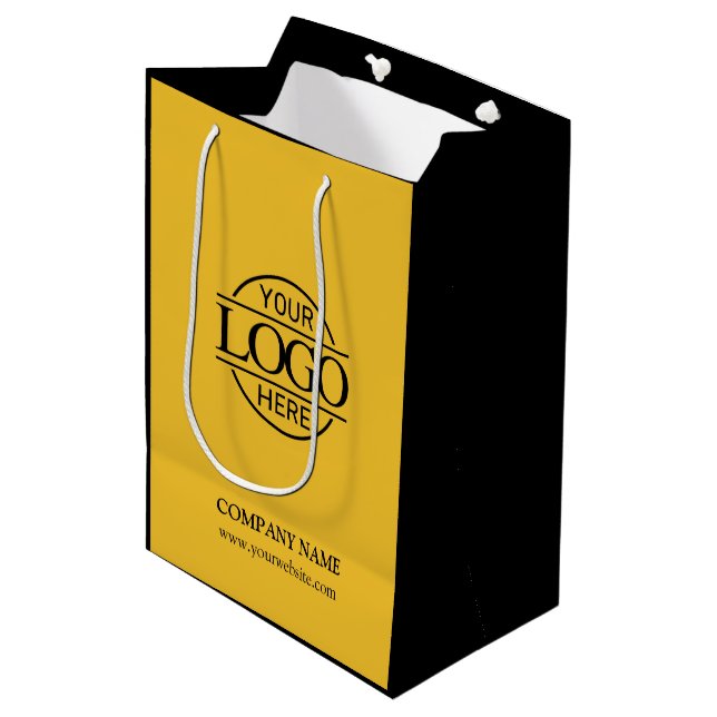 Sac Cadeau Moyen Logo d'entreprise jaune et noir (Devant Angle)