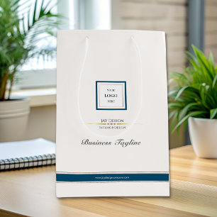 Sac Cadeau Moyen Logo d'entreprise minimaliste moderne bleu