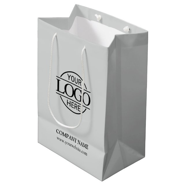 Sac Cadeau Moyen Logo d'entreprise moderne en gris clair (Devant Angle)