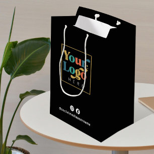 Sac Cadeau Moyen Logo d'entreprise - Papier promotionnel noir