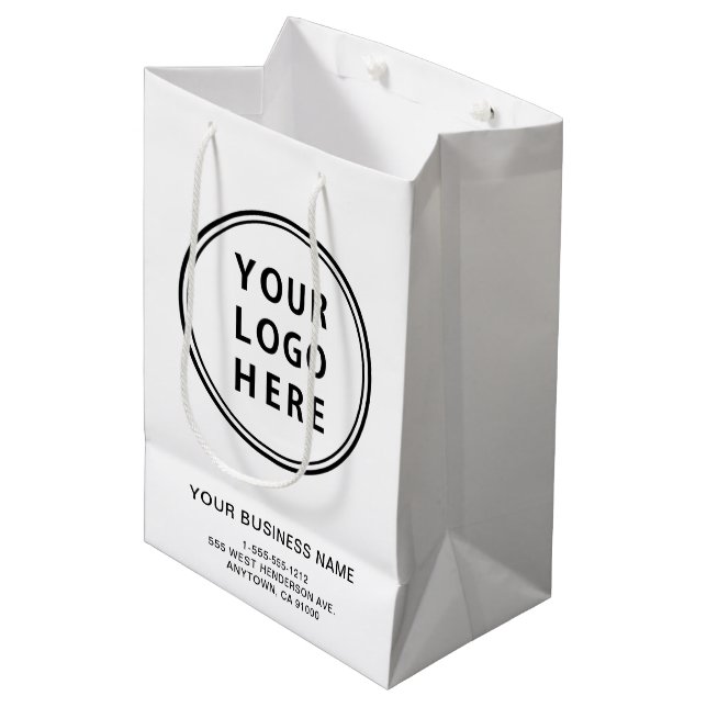 Sac Cadeau Moyen Logo d'entreprise personnalisé (Devant Angle)