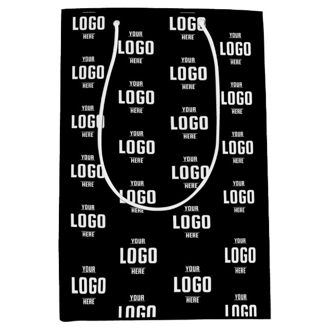 Sac Cadeau Moyen Logo d'entreprise personnalisé – Noir (Devant)