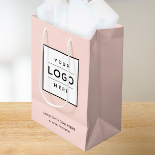 Sac Cadeau Moyen Logo d'entreprise personnalisé Rose Pâle Marqué