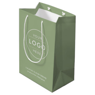 Sac Cadeau Moyen Logo d'entreprise personnalisé Vert sauge moderne