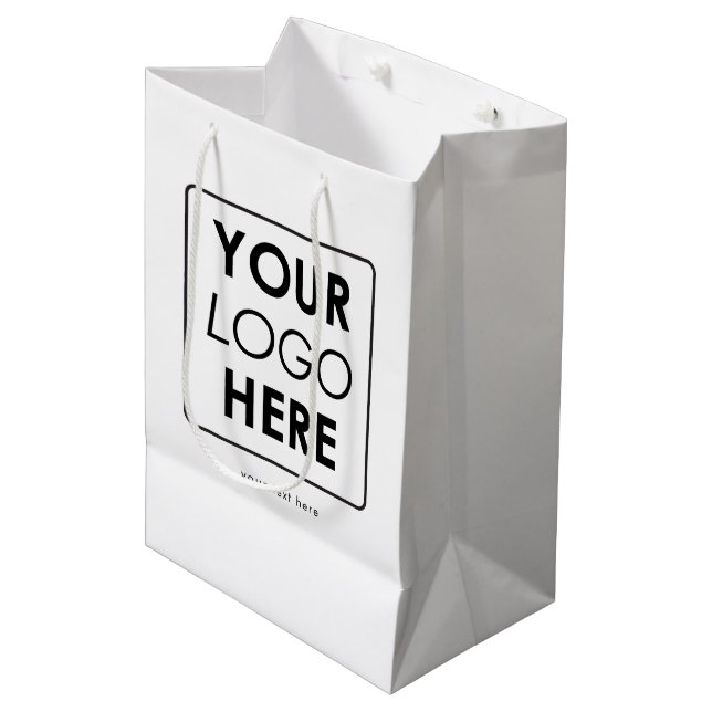 Sac Cadeau Moyen Logo et texte professionnels personnalisés (Devant Angle)
